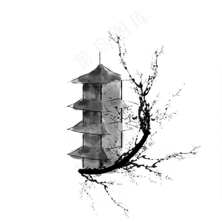 水墨风梅花建筑装饰免扣素材
