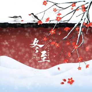 冬至梅花麻雀雪景