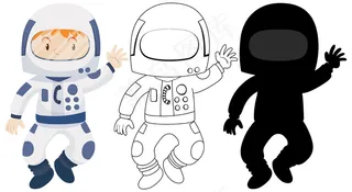 穿着带有轮廓和轮廓的宇航员服装的孩子