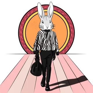 中秋节粉色Q版卡通时尚兔先生