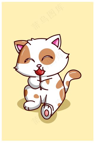 卡瓦伊和有趣的猫吃糖果卡通插图