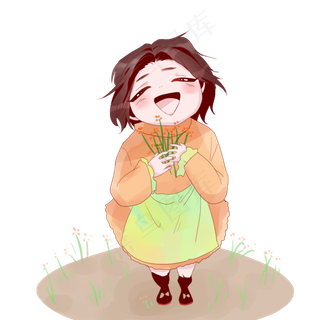 教师节橘色小清晰小女孩送花