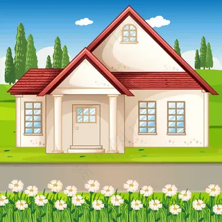 有房子和花田的户外场景