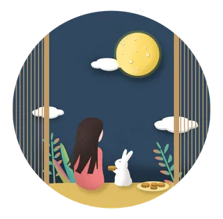 中秋节月亮圆月中秋佳节女孩与兔