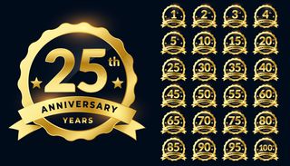 结婚周年纪念金徽章标签标识套装