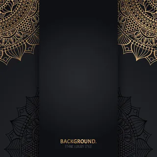 带金色几何曼荼罗圆圈的伊斯兰黑色背景 带金色几何曼荼罗圆圈的伊斯兰黑色背景