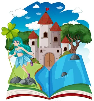 童话和城堡塔弹出书卡通风格白色背景