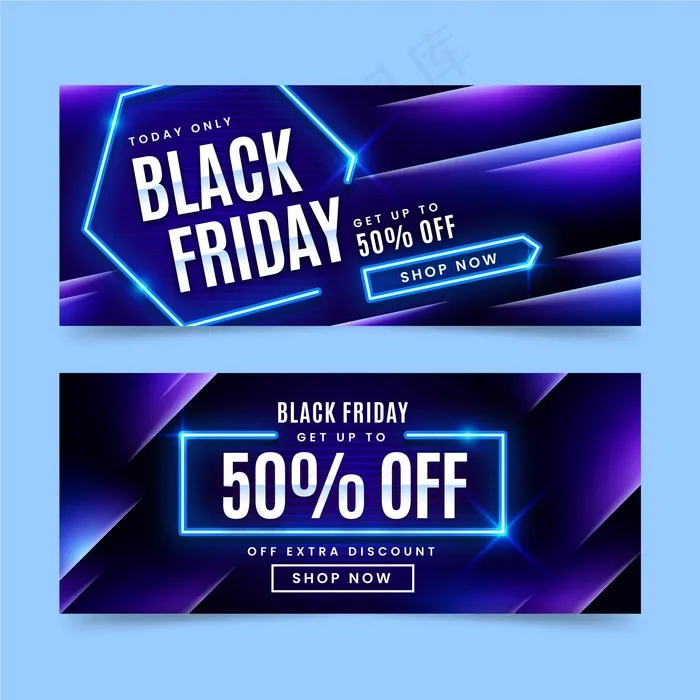 霓虹灯黑色星期五横幅banner模板eps,ai矢量模版下载