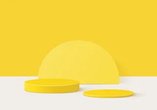 3d 背景产品展示带几何平台的讲台场景。底座上的舞台展示黄色工作室