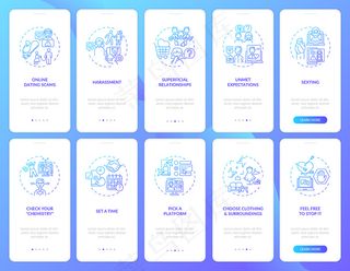 选择带有概念的平台入职手机app移动应用程序app页面屏幕。未满足的期望演练10个步骤的图形说明。