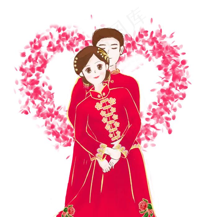 中式婚礼手绘PNG素材(3000X3000(DPI:300))psd模版下载