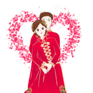 中式婚礼手绘PNG素材