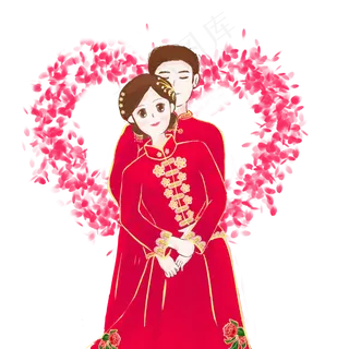 中式婚礼手绘PNG素材
