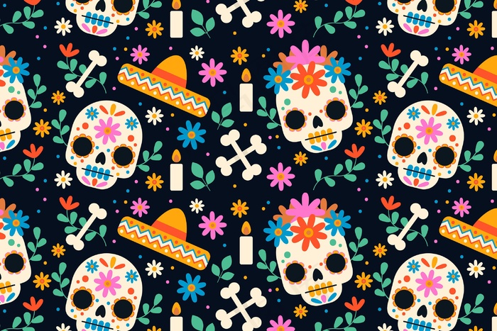 手绘dia de muertos图案eps,ai矢量模版下载