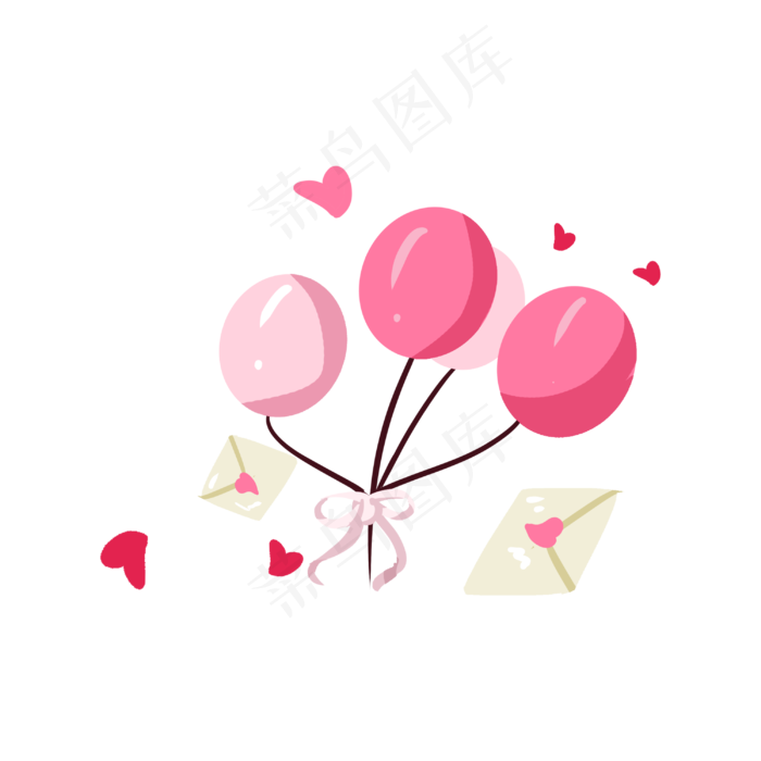 情人节粉色气球爱心信封手绘插画