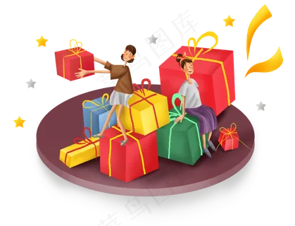 双十一购物女孩和礼盒