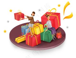 双十一购物女孩和礼盒