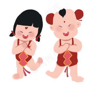 金童玉女春节元旦狗年大吉吉祥