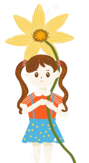 小女孩手拿花