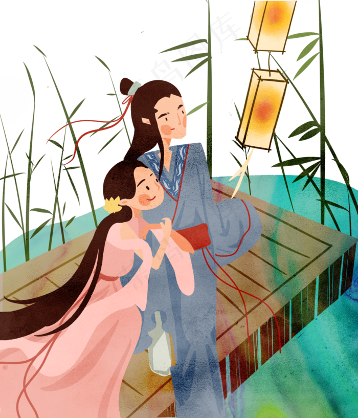七夕情人节牛郎织女相会(3000X3500(DPI:300))psd模版下载