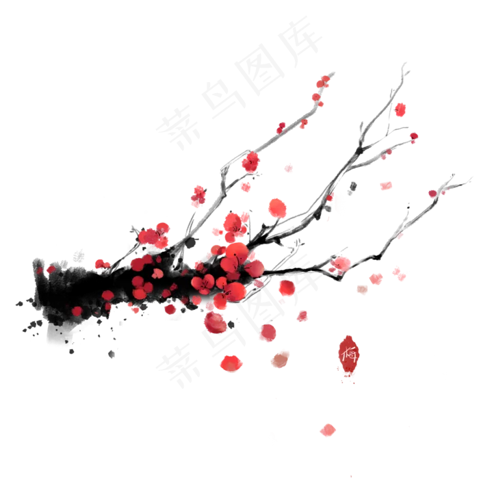 国潮水墨梅花(2000X2000(DPI:300))psd模版下载