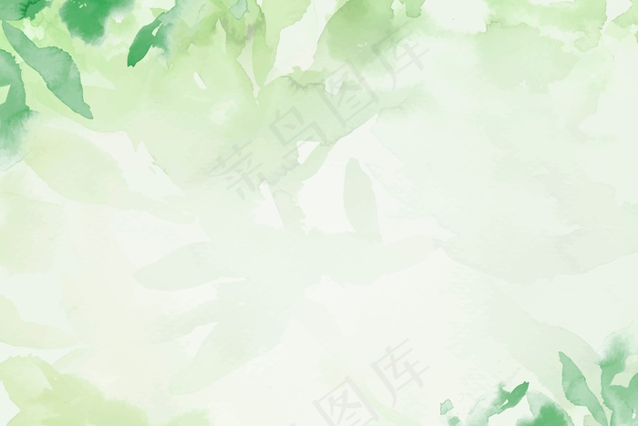 春天花卉水彩背景矢量在绿色与叶图