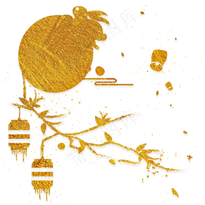 撒金粉中秋节圆月玉兔灯笼树枝孔(2000X2000(DPI:300))psd模版下载