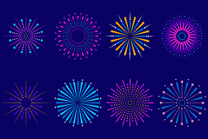 一套五颜六色的庆祝烟花