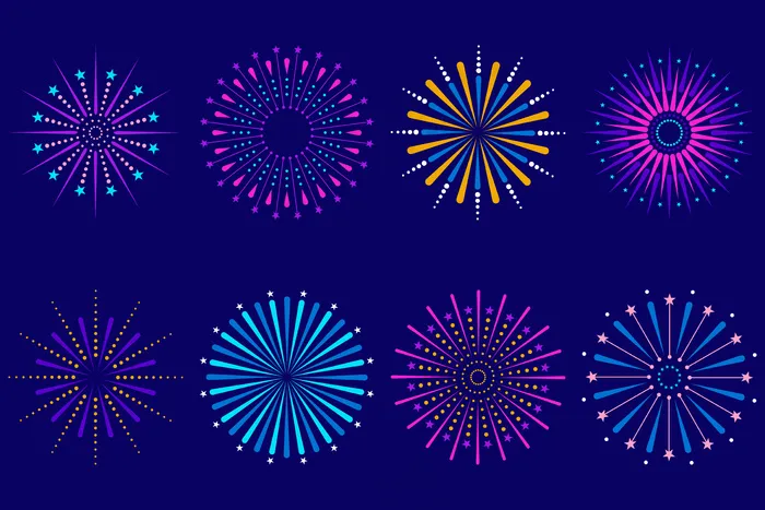一套五颜六色的庆祝烟花eps,ai矢量模版下载