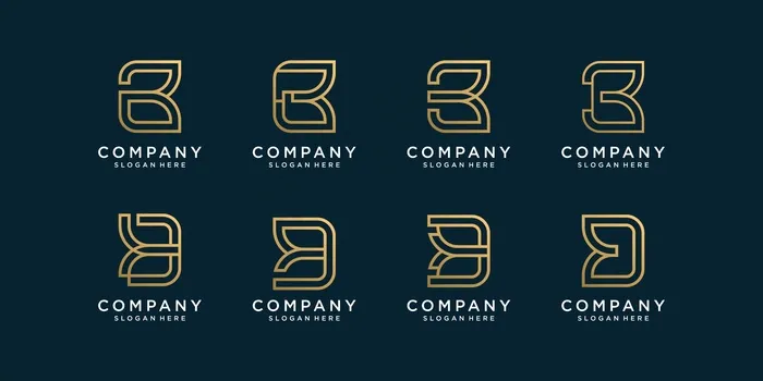 带有金色首字母b的字母标志系列eps,ai矢量模版下载