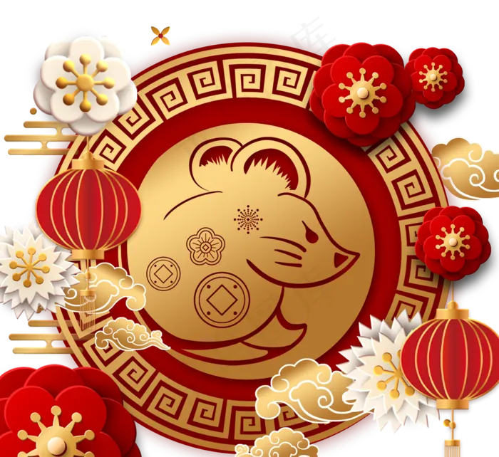 2020农历新年红金新年快乐(2500X2500(DPI:300))psd模版下载