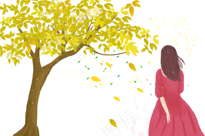 秋天的树和女孩PNG(3000X2000(DPI:150))psd模版下载
