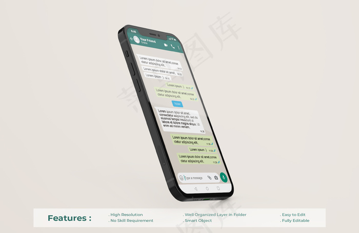 手机模型样机上的Whatsapp接口模板psd模版下载