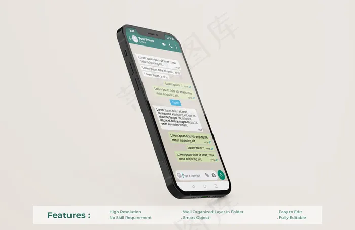 手机模型样机上的Whatsapp接口模板psd模版下载