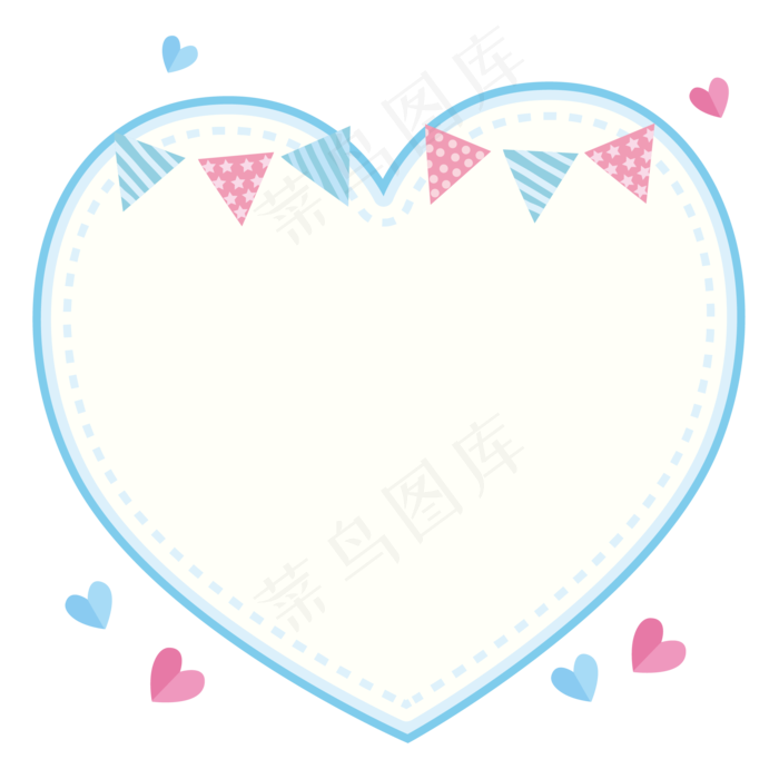 七夕情人节蓝色扁平化心形边框