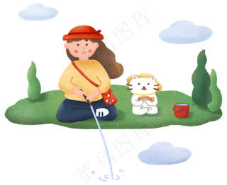 国庆节秋游旅行女孩与猫咪