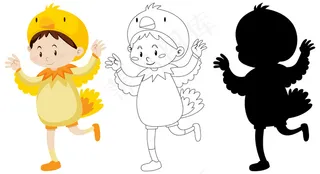 穿着鸡服装的男孩，轮廓和轮廓