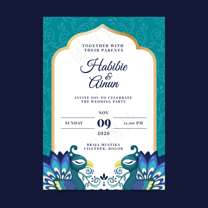 孔雀羽毛婚礼请柬模板eps,ai矢量模版下载