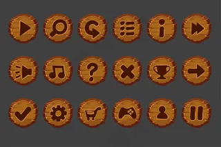 游戏菜单用的一套老式木制按钮。