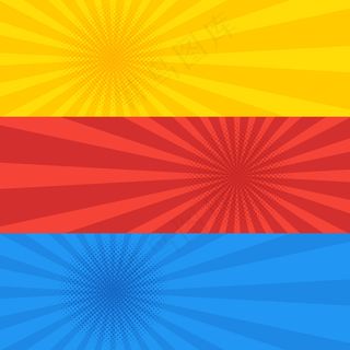 波普艺术点缀复古风格黄、红、蓝横幅banner套装。宣传单,DM传单收集旧漫画圆点模板。插图