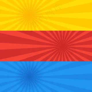 波普艺术点缀复古风格黄、红、蓝横幅banner套装。宣传单,DM传单收集旧漫画圆点模板。插图