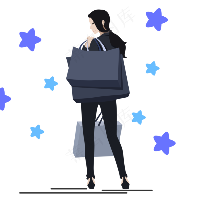 卡通时尚购物女人(2000*2000px 300 dpi )psd模版下载