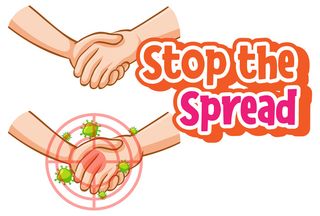 阻止病毒传播的传播字体设计从在白色背景上握手