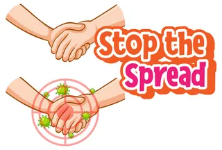 阻止病毒传播的传播字体设计从在白色背景上握手