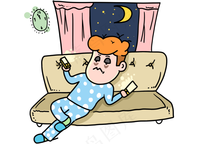 双十一熬夜等十二点插画