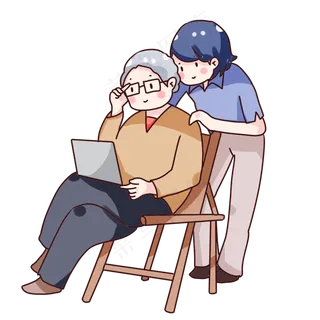 手绘卡通重阳节回家看望老人