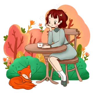 秋天女孩休闲与小狐狸