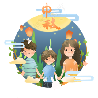 中秋商用少女赏月祈福手绘唯美中