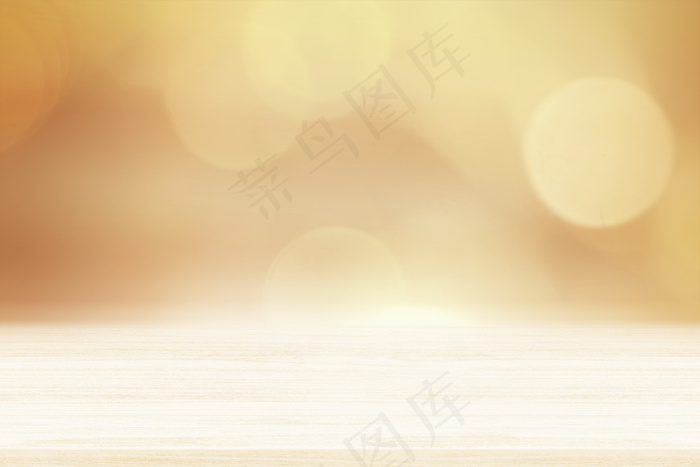 米色木地板产品背景的橙色散景墙
