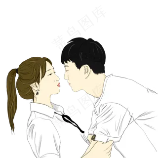 七夕情侣卡通手绘